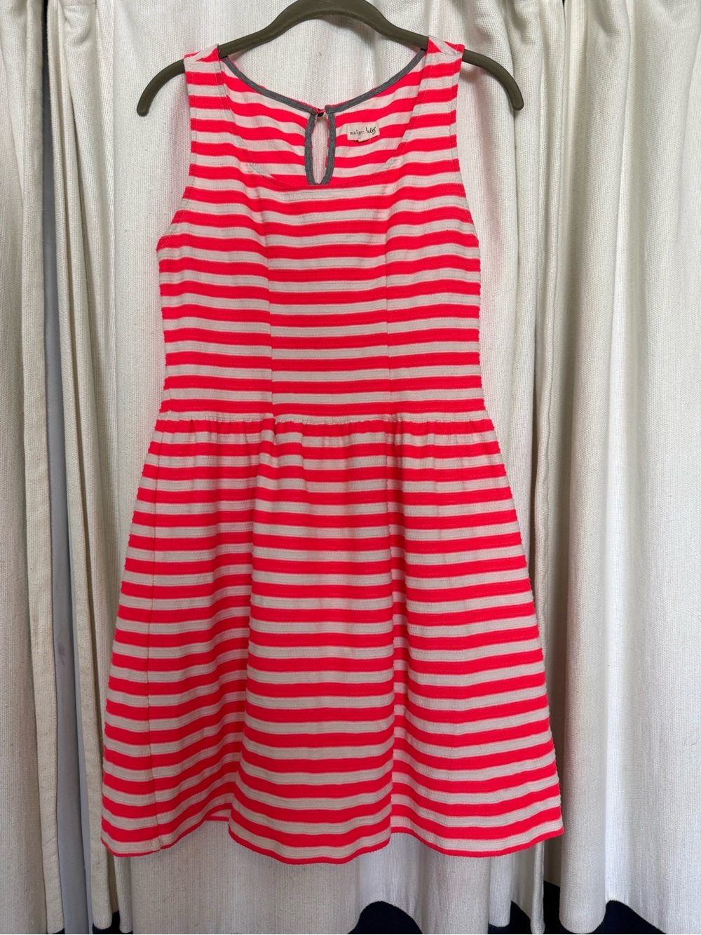 Maison Jules | Neon Pink & White Striped Dress | Slim-Fit Cut - Size Large